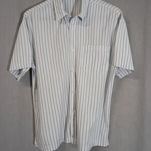 St. Louis Men's Short Sleeve White, Gray, & Green Striped Casual Shirt Size L